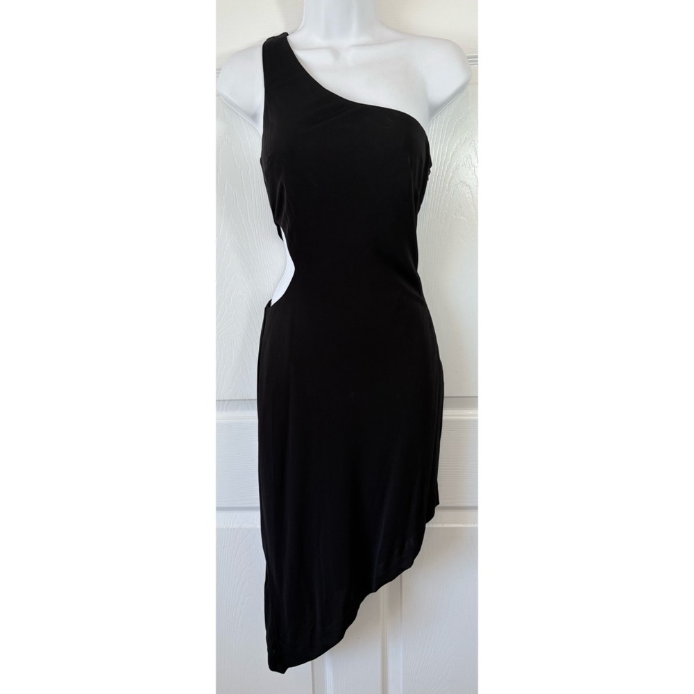 Vintage BEBE Black One-Shoulder Cutout Asymmetrical Mobwife Bodycon Dress SM